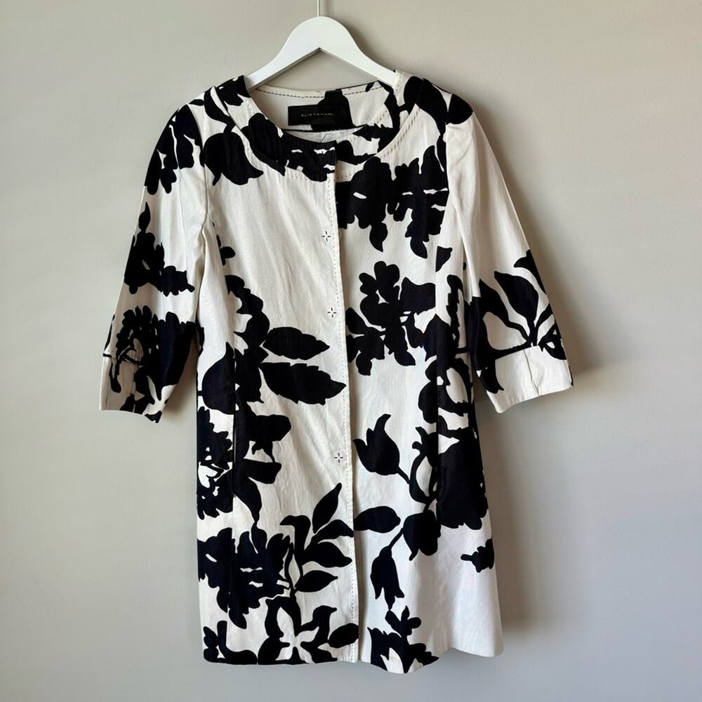 Elie Tahari | Black and White Floral Long Jacket